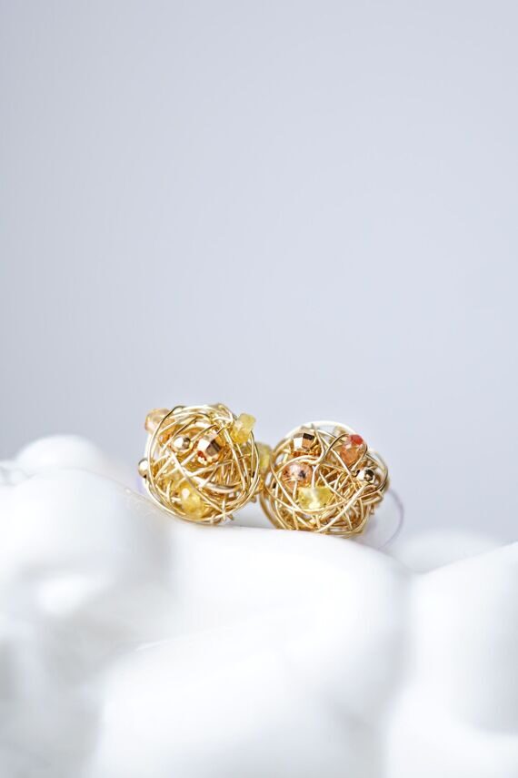 Серьги «Узелки с цитринами», золото GF14k Серьги «Узелки с цитринами», золото GF14k