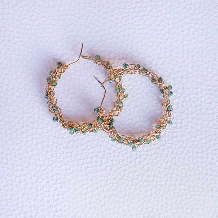 Серьги-кольца "Изумрудная Невесомость", золото GF14k/изумруды