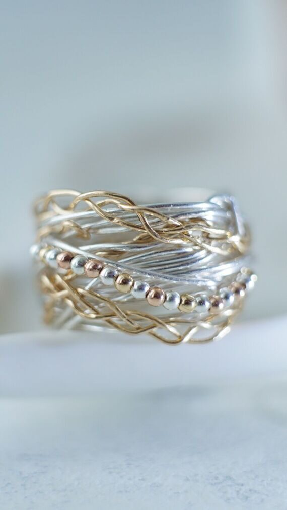 Кольцо "Нить Ариадны", серебро 999/золото GF14K